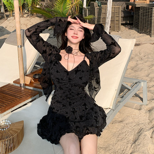 泡温泉泳装 防晒罩衫 泳衣女度假连体平角裤 Nazal微胖mm200斤大码