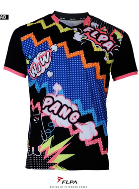 韩国代购FLYPOWER羽毛球服男女折扣清仓速干透气卡通立领短袖T恤