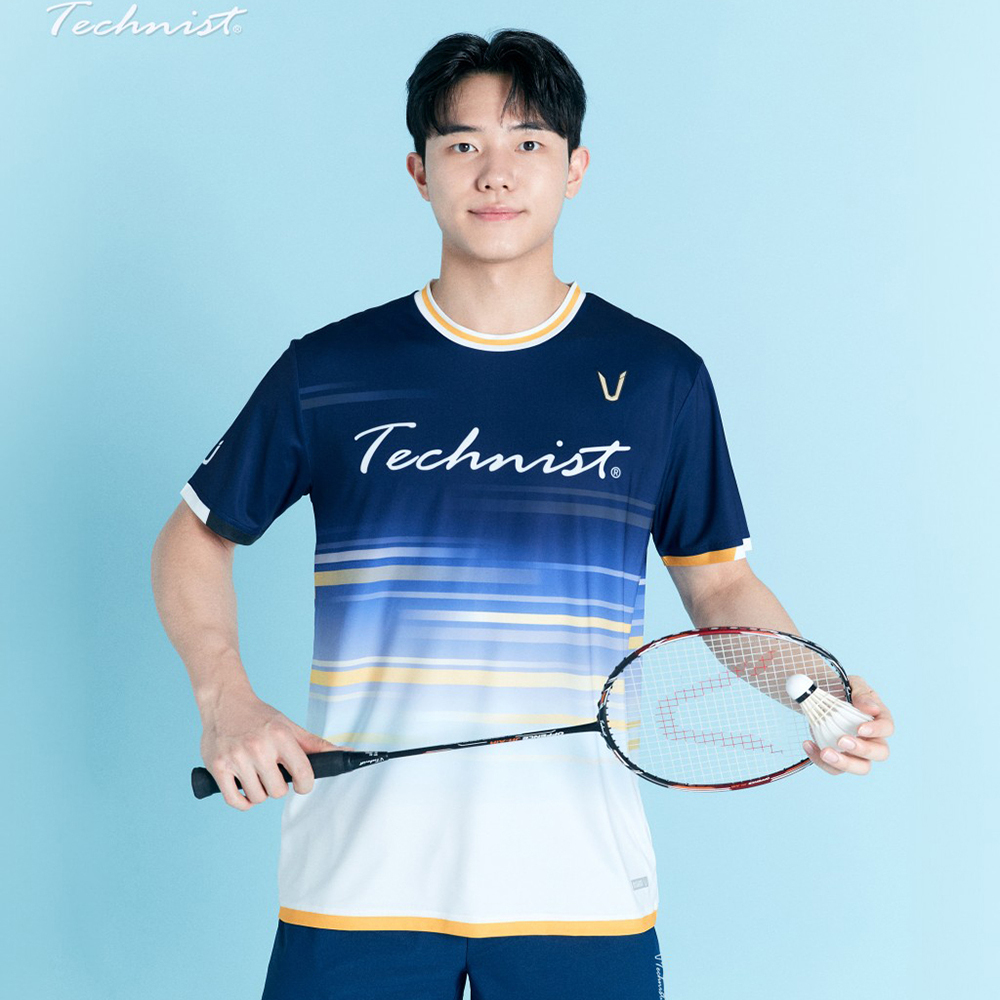 韩国代购直邮TECHNIST羽毛球服24清仓速干透气横条渐变短袖T恤