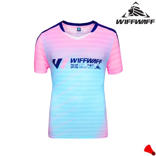 韩国代购WIFFWAFF维夫瓦夫羽毛球服19男女情侣版速干短袖渐色T恤