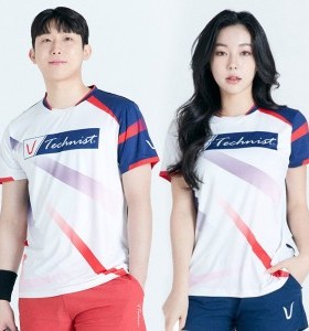 韩国代购直邮TECHNIST羽毛球服24清仓速干透气斜纹字母短袖T恤