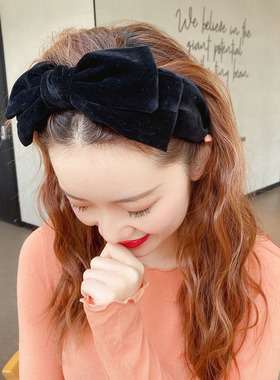金丝绒发箍女韩国新款网红头饰少女夸张大蝴蝶结宽边头箍发带压发