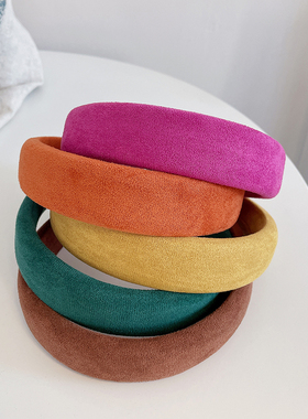 咖色秋冬发箍ins麂皮绒质感显白洋气发卡增高颅顶不勒发宽边头箍