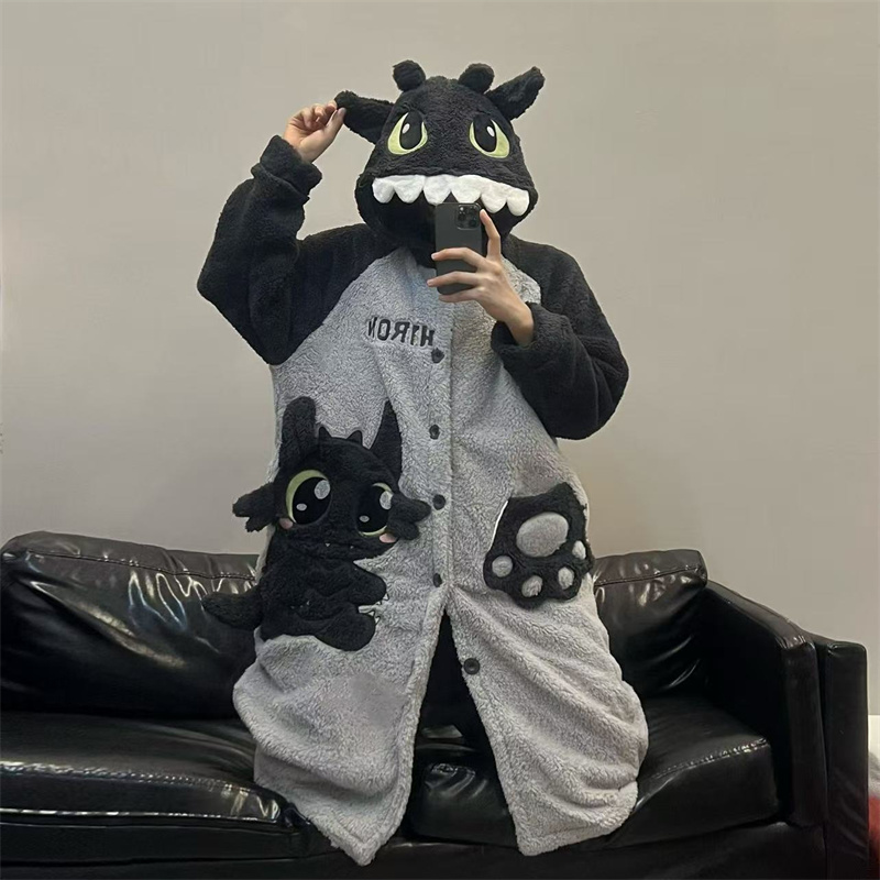 可爱情侣睡袍冬季款加绒加厚套装