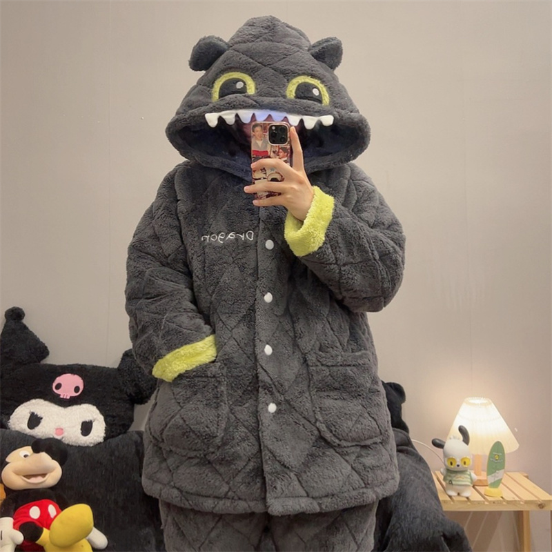 罗小黑情侣睡衣冬夹棉男女珊瑚绒