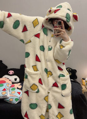 蜡笔小新同款睡衣秋冬男女珊瑚绒