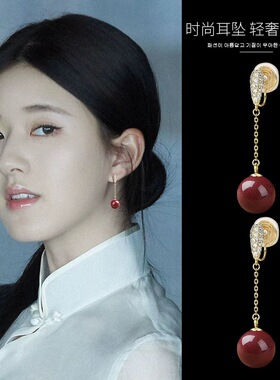 朱砂流苏耳夹女无耳洞2025新款高级感轻奢小众设计气质耳环耳饰
