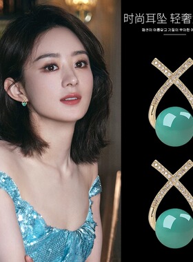 多巴胺绿松石耳钉女2025年新款爆款高级感耳环复古耳饰女百搭耳坠