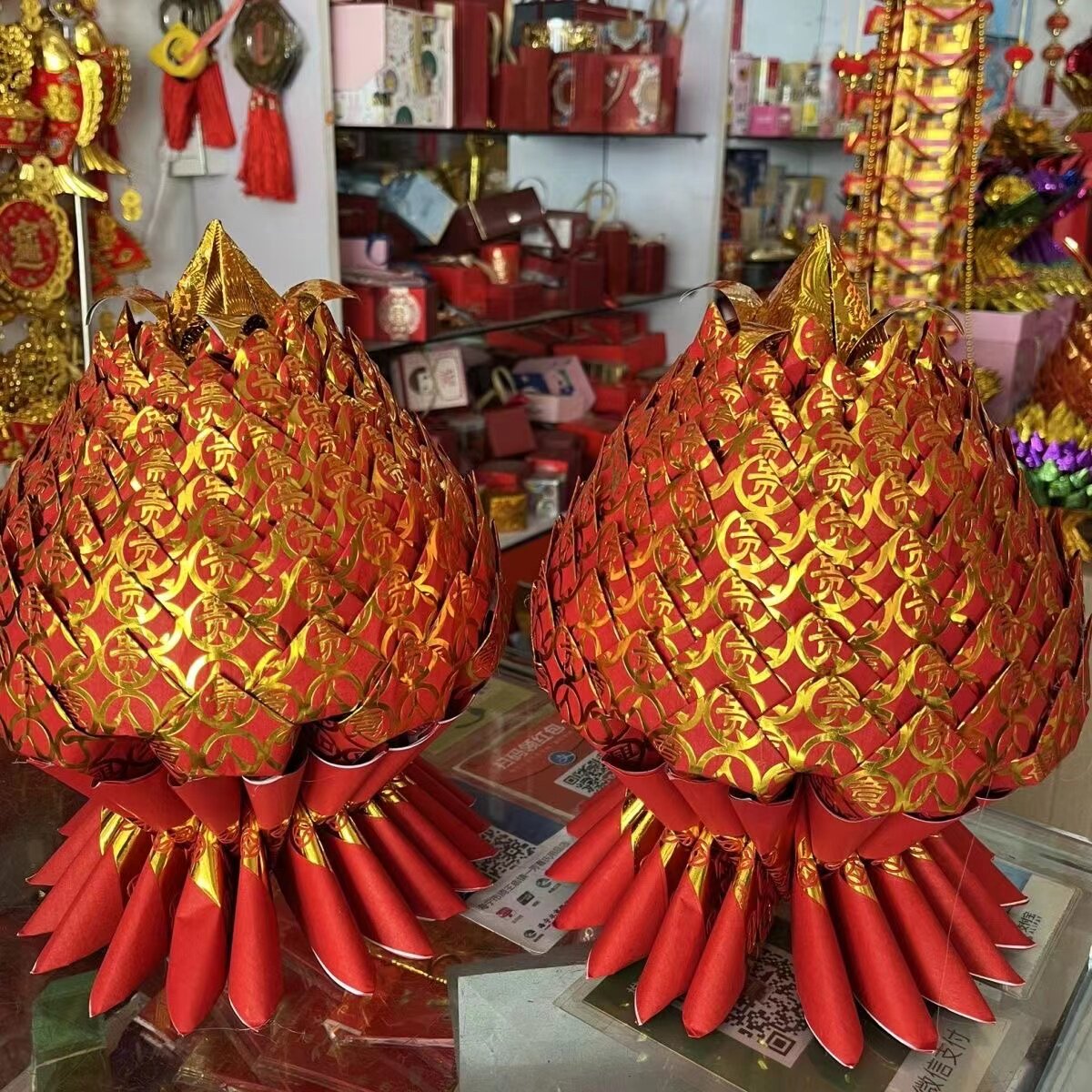 大莲花宝手工折纸材料包福钱纸（需自折送教程）高约36宽约26厘米