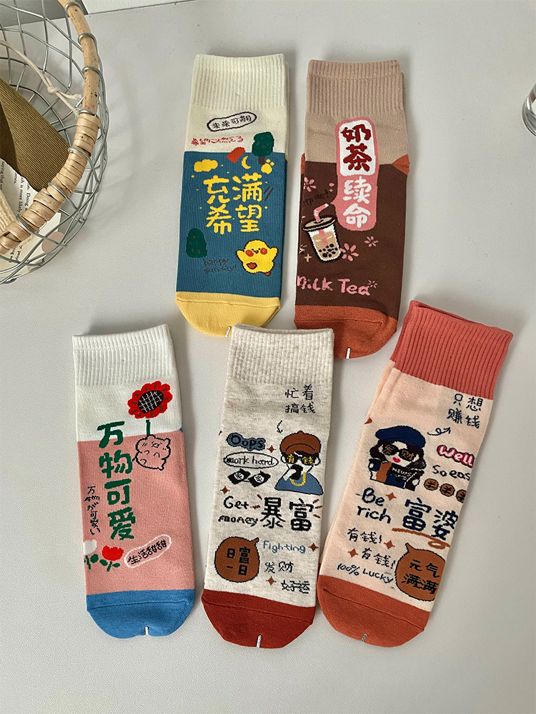 潮牌袜子秋冬纯棉卡通男女同款