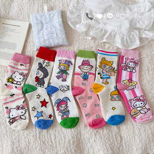卡通袜子女款可爱日系中筒女生韩系夏季薄款女夏天外穿长筒女士