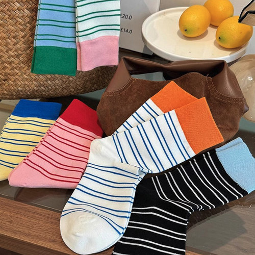 春款条纹袜子ins简约百搭