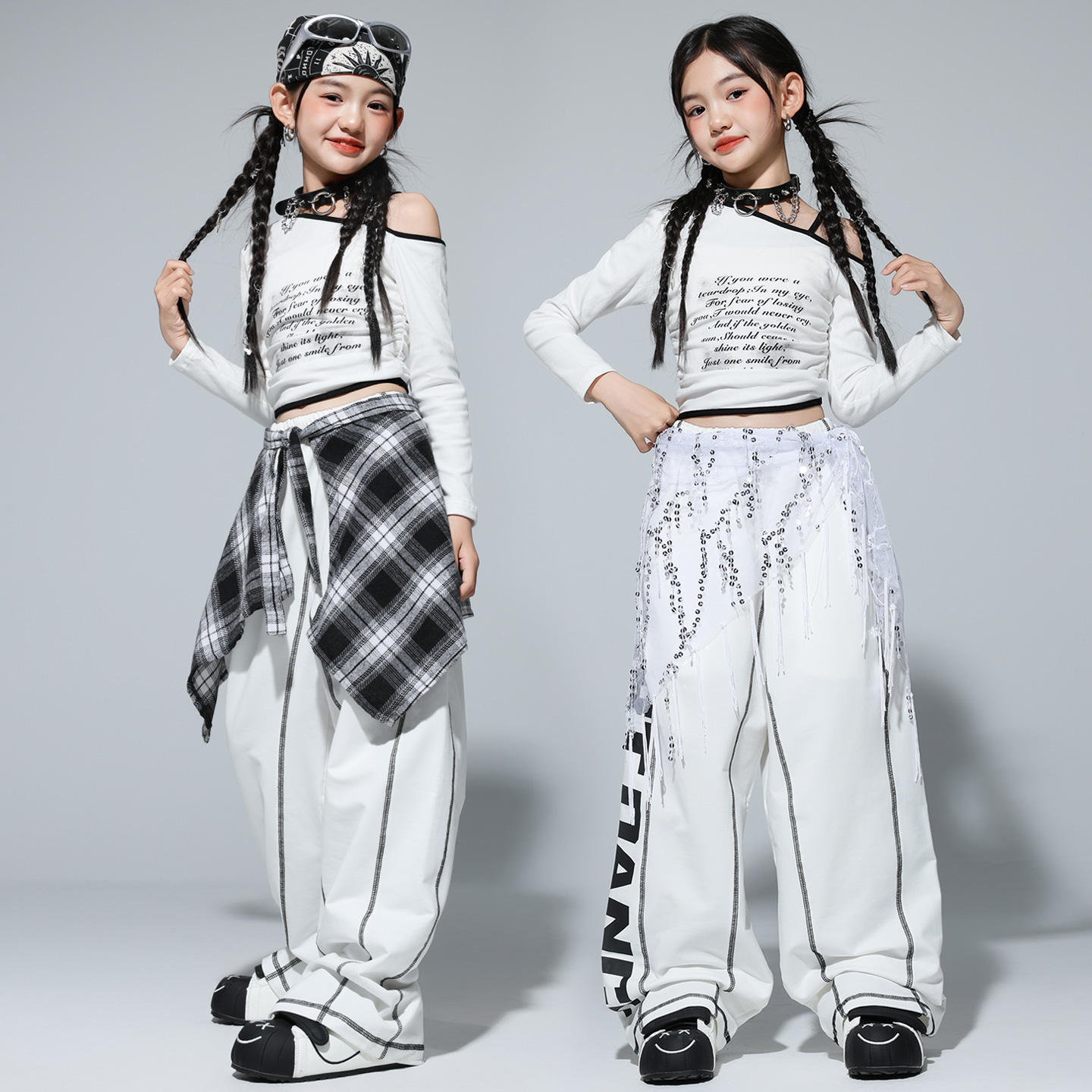 秋季爵士舞女童白色套装练功服甜美风少儿JAZZ团体元旦走秀演出服