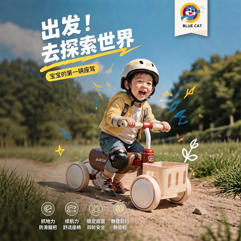 蓝猫四轮静音学步车1-3岁图片