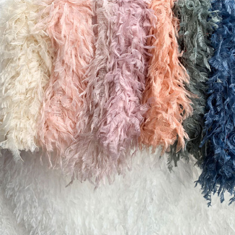 新款羽妃流苏化纤毛绒布料