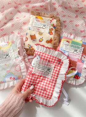 M5超仙小众手工布艺蕾丝手账本外壳手绑蝴蝶结书衣风笔记本相册本