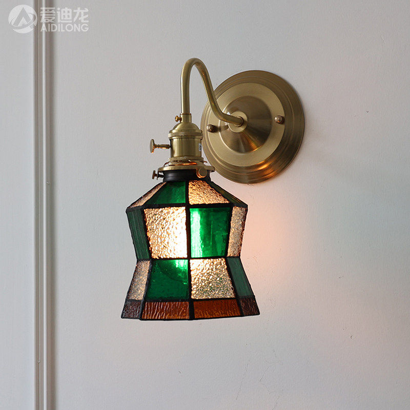 复古风老上海北欧黄铜壁灯卫生间浴室镜前灯卧室床头灯手工小绿叶