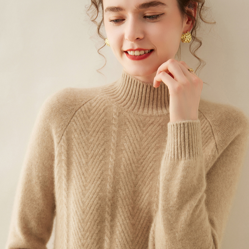 高级感秋冬山羊绒衫女半高领宽松提花加厚羊毛衫洋气毛衣针织打底