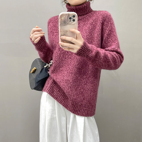 王菲同款山羊绒衫女高翻领花纱宽松慵懒风毛衣时尚洋气针织打底衫