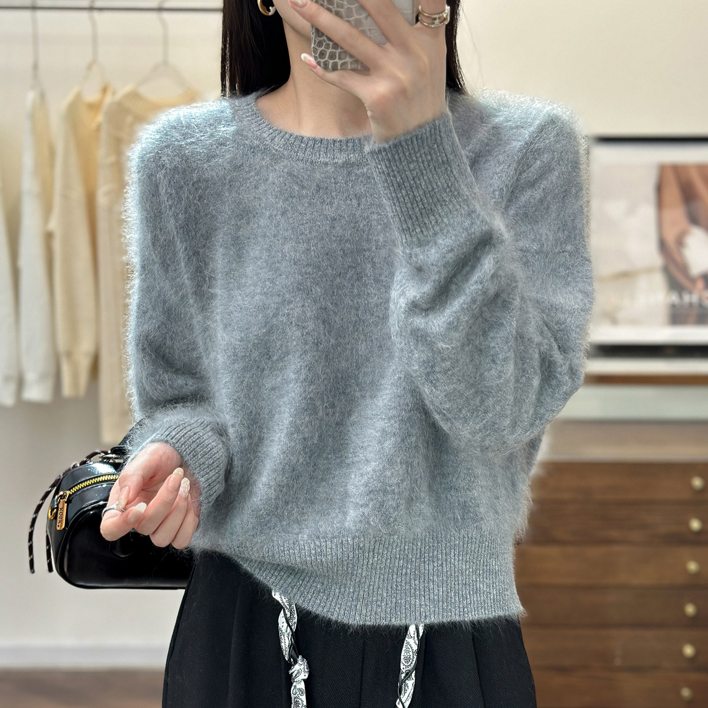 气质短款100%纯山羊绒衫女圆领拉绒宽松毛衣洋气显瘦针织衫打底衫,女装/女士精品,羊绒衫,淘宝优惠券,粉丝福利购,淘宝优惠卷