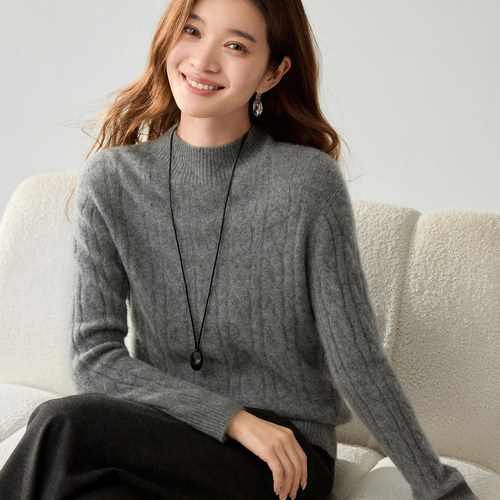 静奢半高领纯山羊绒衫加厚女毛衣