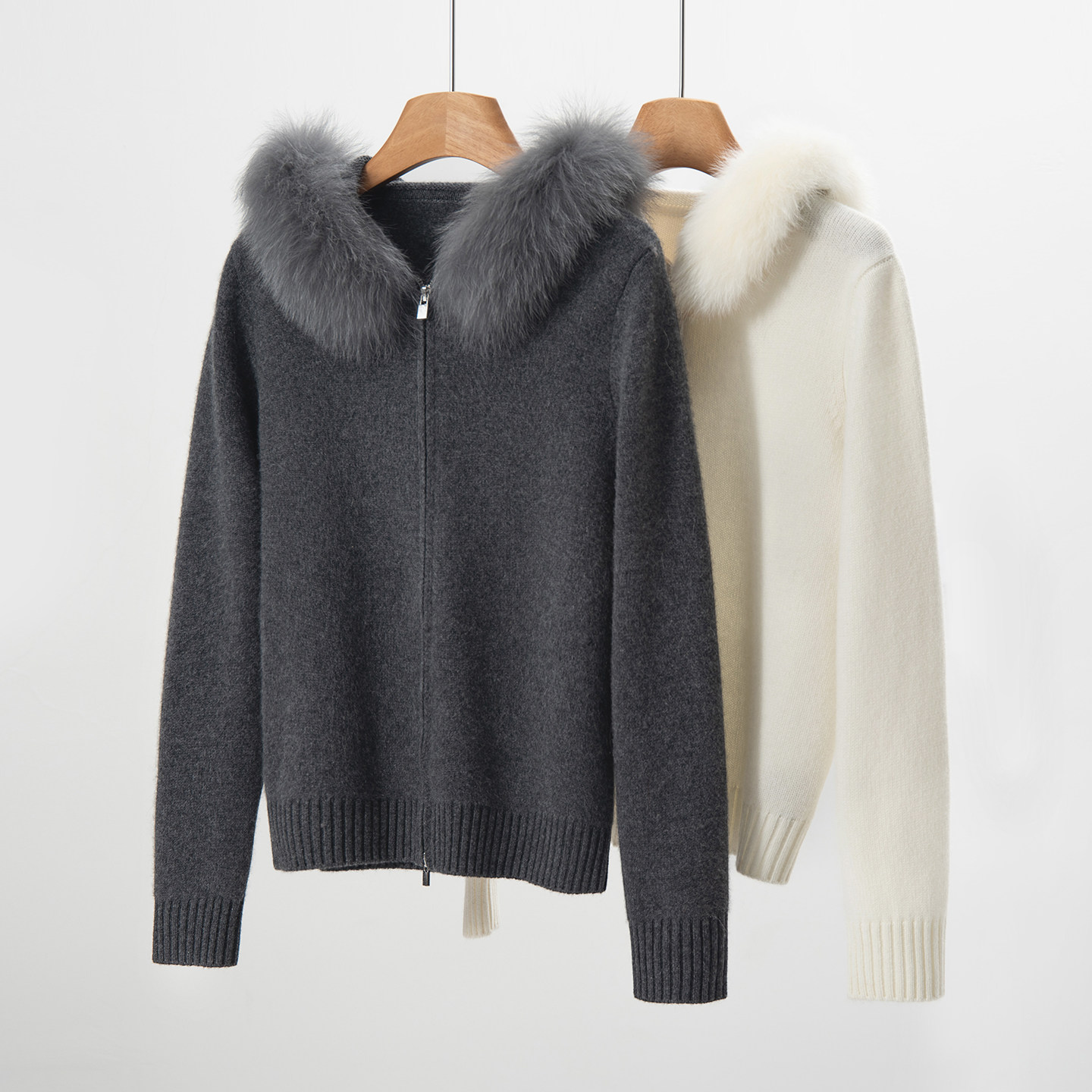 高端贵气~100%纯山羊绒开衫女连帽真狐狸毛领宽松双拉链毛衣外套,女装/女士精品,羊绒衫,淘宝优惠券,粉丝福利购,淘宝优惠卷