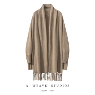 大斗篷 宽松洋气毛衣开衫 时尚 100%纯山羊绒流苏大披肩女25秋冬新款
