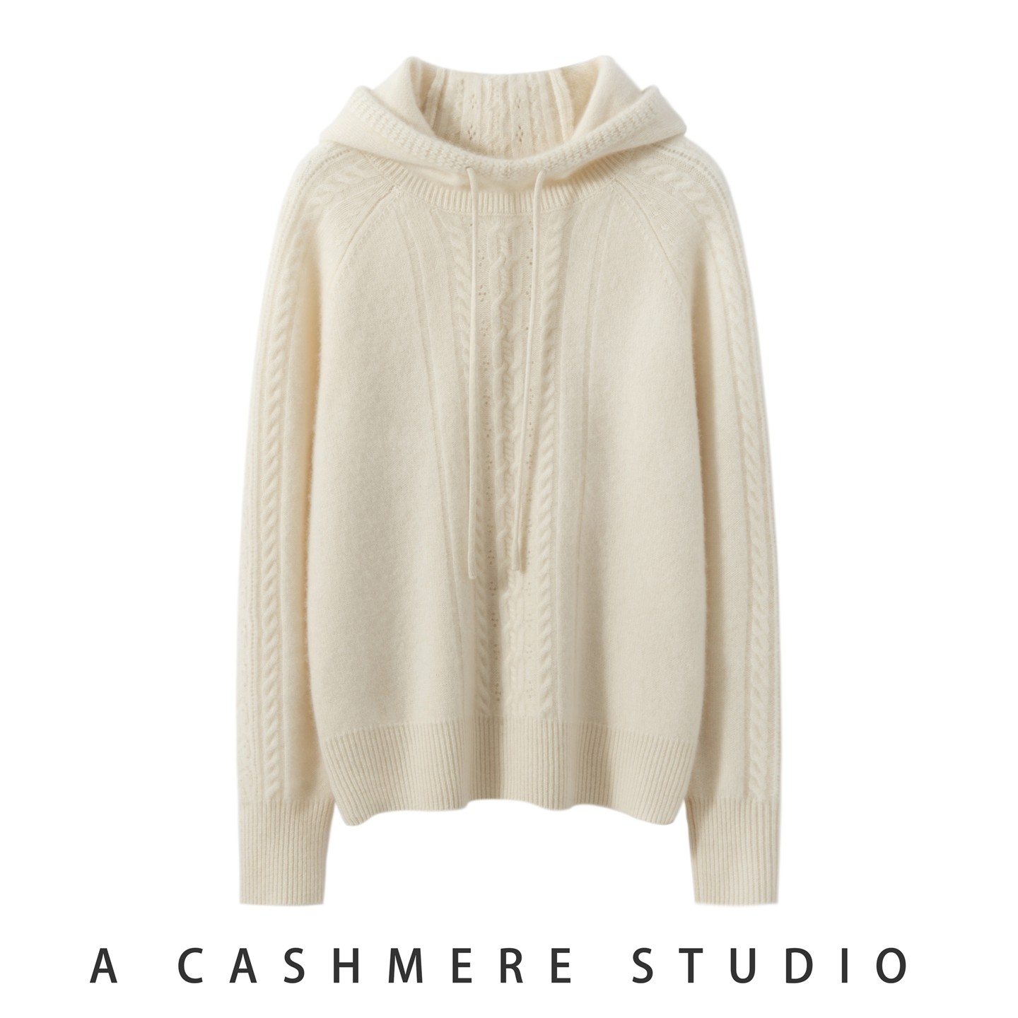 2025秋冬新款100%纯山羊绒衫女连帽插肩麻花宽松套头休闲针织帽衫