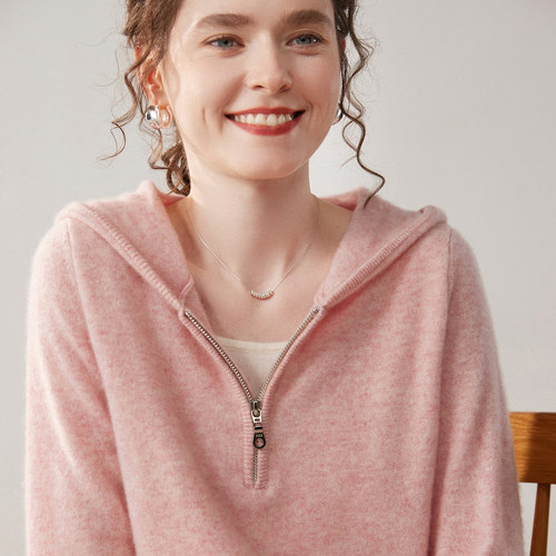 高级感带帽假两件山羊绒衫女2025秋新款宽松套头毛衣时尚羊毛帽衫