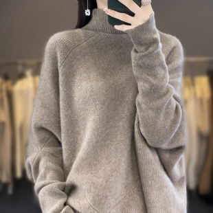 秋冬新款 羊绒衫 女高领蝙蝠袖 慵懒风毛衣宽松100%纯羊毛针织打底衫