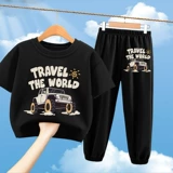 Летняя одежда, хлопковый детский спортивный комплект, летние штаны для мальчиков, подходит для подростков, короткий рукав, детская одежда