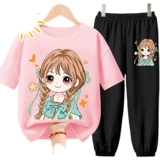 Летний комплект, детская хлопковая тонкая спортивная летняя одежда, короткий рукав, в западном стиле, детская одежда