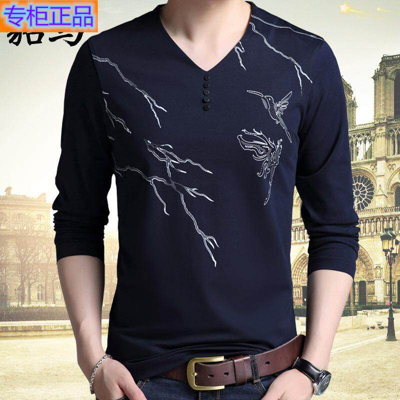 专柜正品牌秋天中年男装长袖t恤V字领印花丝光棉中青年人韩版潮流|msdalam kategori Pakaian Lelaki, baju-T - dari Buy2taobao.com untuk memberikan perkhidmatan ejen Taobao profesional membeli