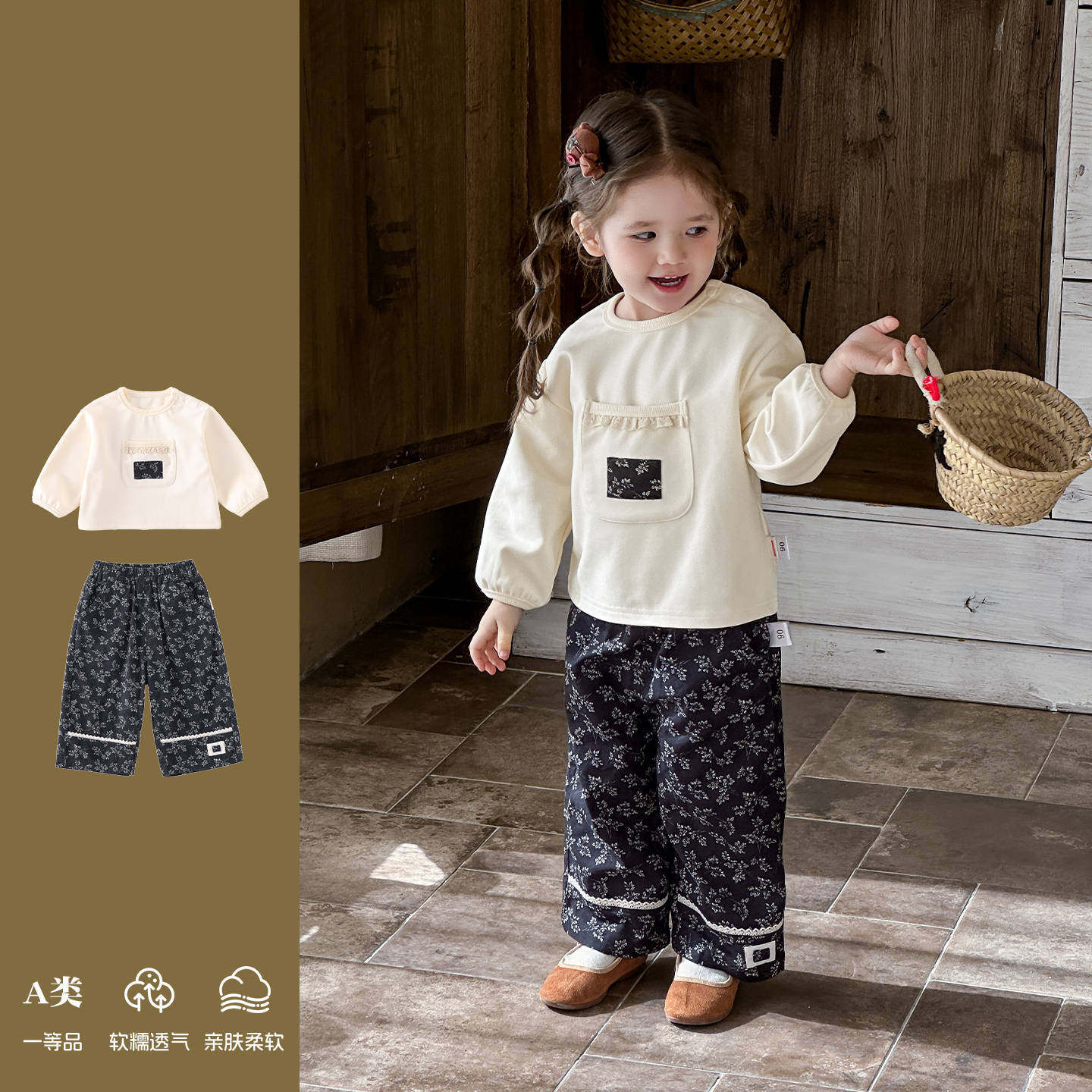 婴幼儿外出服女宝宝春秋季新款女童套装卡通卫衣韩版休闲裤两件套