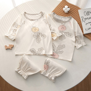 呈堡儿童套装莫代尔防蚊裤短袖上衣两件套女宝舒适睡衣婴儿夏装