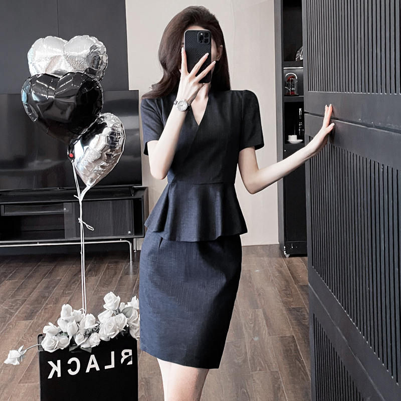 灰色小西装外套女正装2025新款夏季短袖西服高端职业套装接待制服