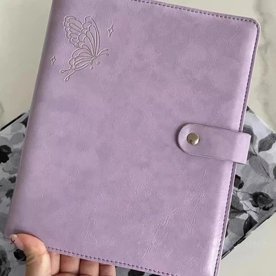 紫色蝴蝶皮质a5活页卡册四宫格高颜值学生3寸小卡拍立得照片收纳