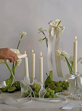 ins手工蝴蝶结丝带蜡烛高脚杯蝴蝶结装饰婚礼纪念日桌面蜡烛蝴蝶