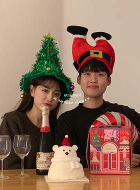 圣诞节布置装饰装扮气氛拍照摄影情侣新年派对圣诞帽发饰发箍