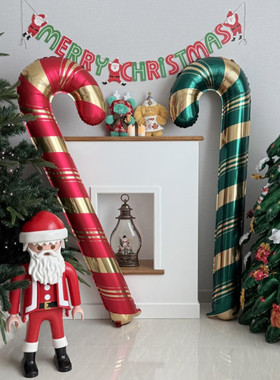 ins banner圣诞节布置装饰装扮气氛拍照摄影拐杖大号气球充气玩具