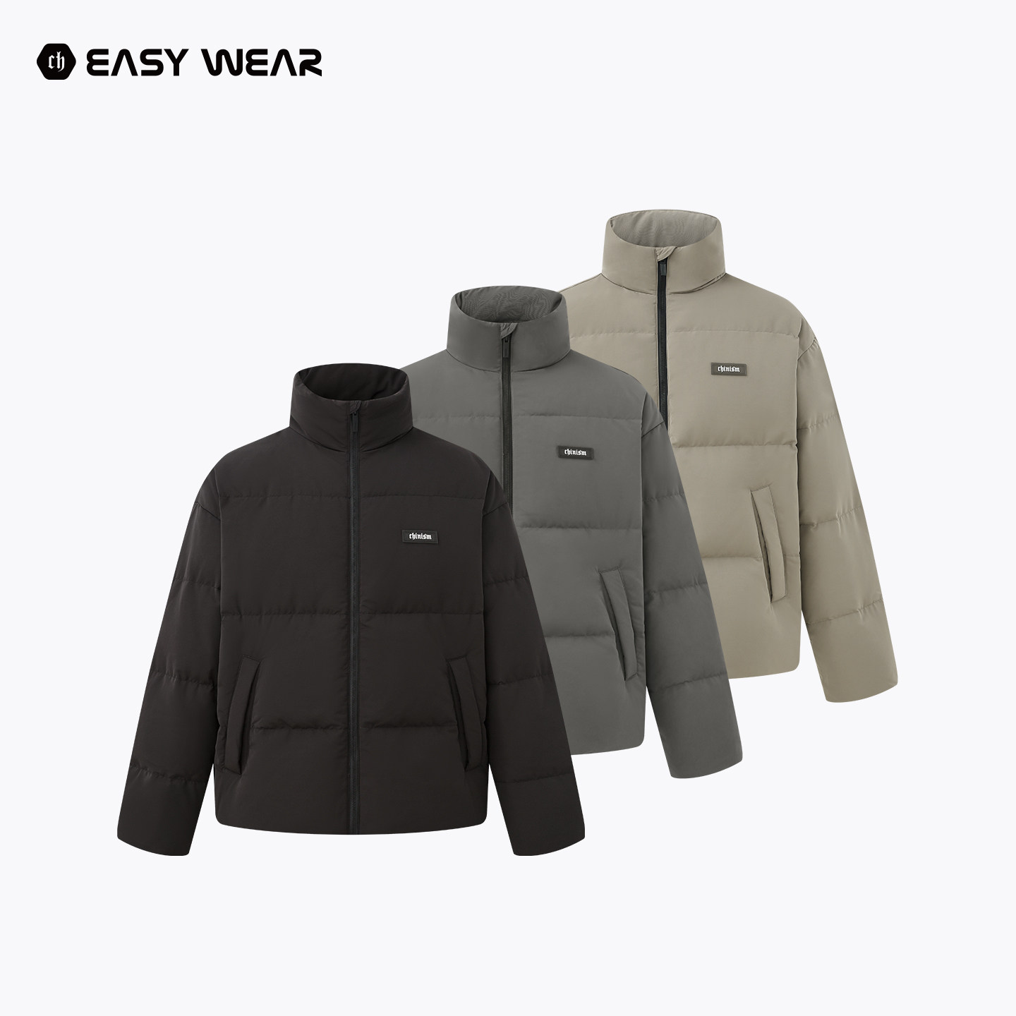 CH丨灰色短款羽绒服男冬季新款潮牌美式立领加厚保暖男士鸭绒外套