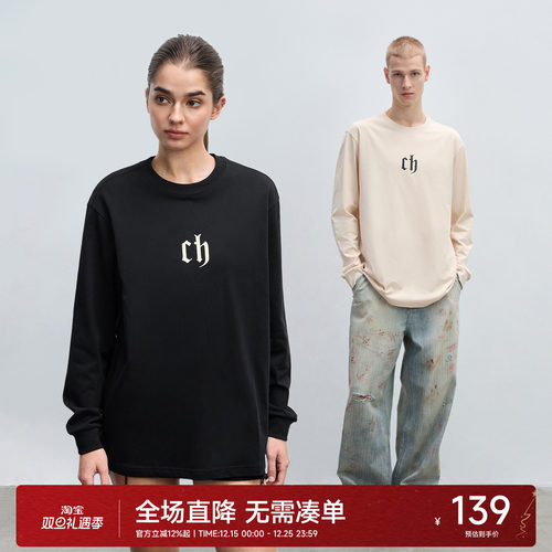 CH纯棉情侣长袖T恤白色打底衫