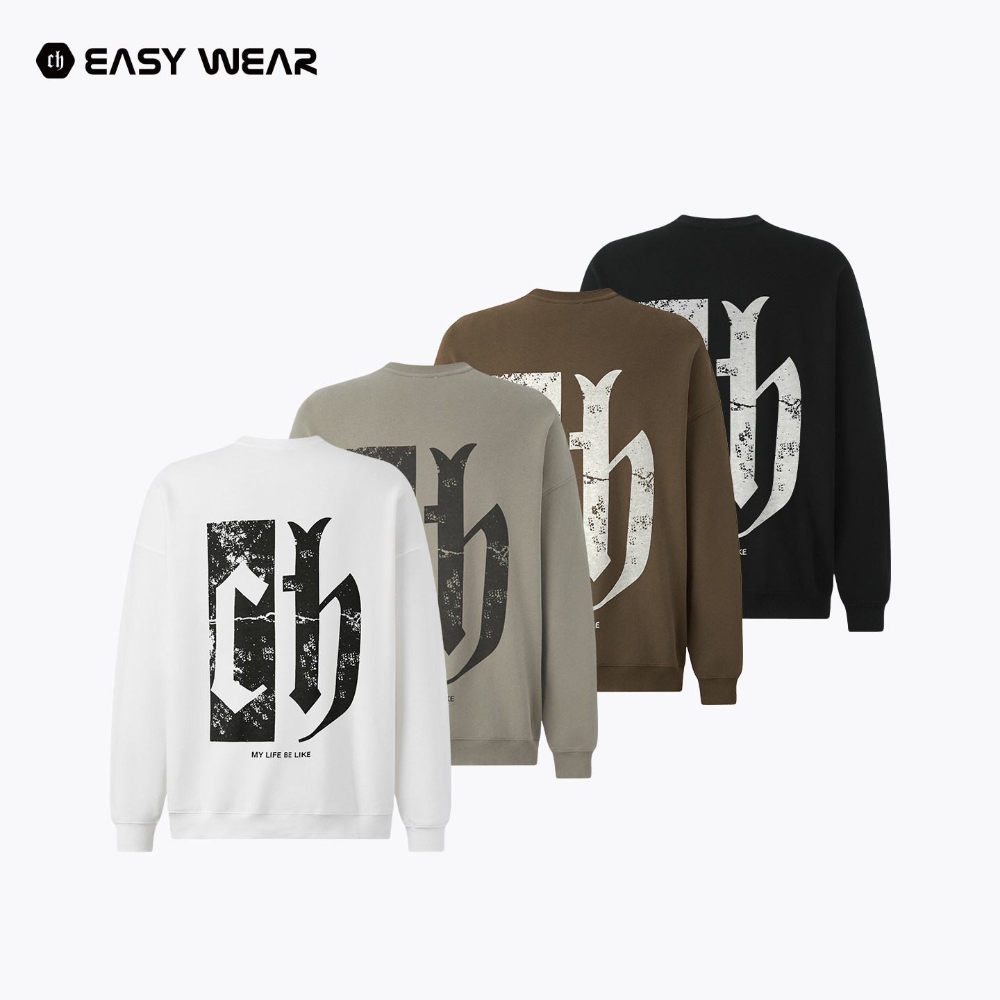 CH丨斑驳印花圆领卫衣男秋款复古做旧logo休闲超宽松套头上衣外套,男装,卫衣,淘宝优惠券,粉丝福利购,淘宝优惠卷