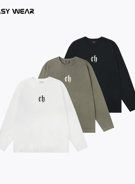 CH丨黑色美式休闲长袖T恤男秋季潮牌高街简约经典印花内搭打底衫