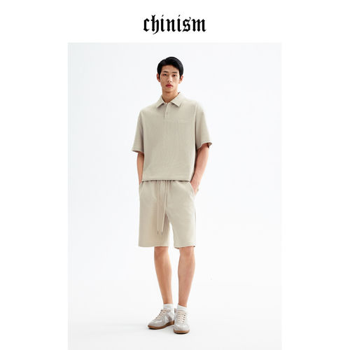 Chinism CAS刺绣logo休闲Polo衫短裤男夏季新款男士宽松休闲套装