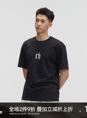 CH黑色短袖T恤男复古印花宽松男士夏季新款纯棉半袖男生夏装上衣