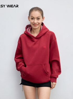 CH丨 红色连帽卫衣男新款春季男士美式刺绣上衣情侣运动休闲帽衫