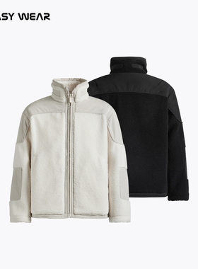 CH丨黑色仿羊羔毛立领棉服男冬美式加厚短款外套保暖休闲男生棉袄