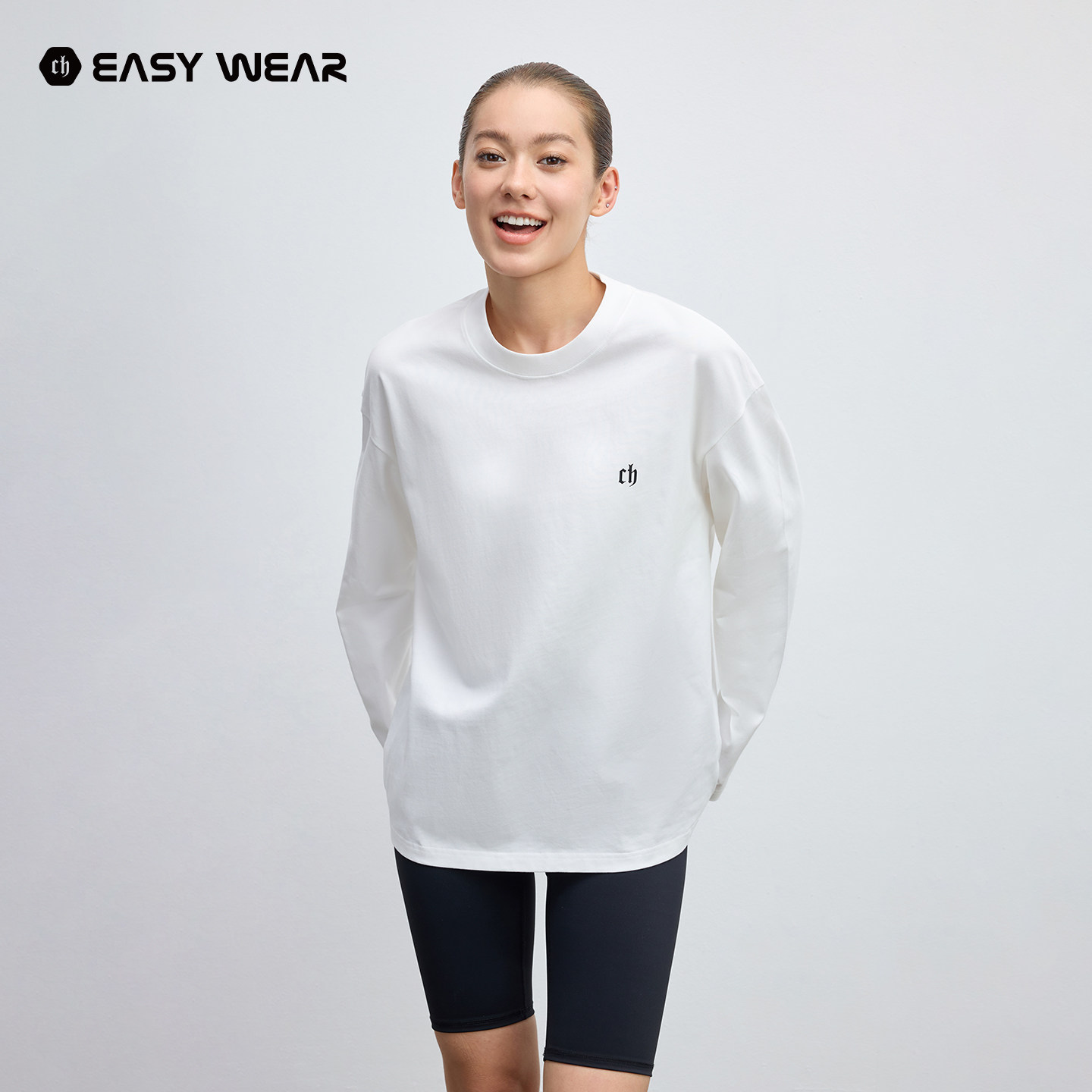 CH丨 品牌logo纯棉长袖T恤男春季纯色内搭宽松套头上衣休闲打底衫,男装,T恤,淘宝优惠券,粉丝福利购,淘宝优惠卷