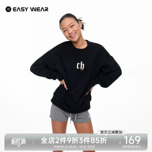 男生宽松情侣上衣 套头长袖 CH品牌logo印花黑色圆领卫衣男春季 美式